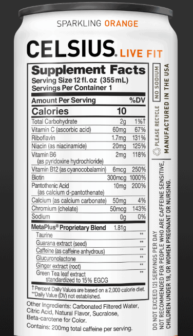Celsius Energy Drink Ingredients