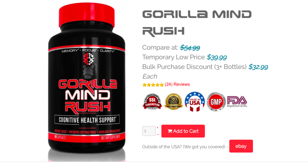 Gorilla Mind Rush Nootropic Pricing