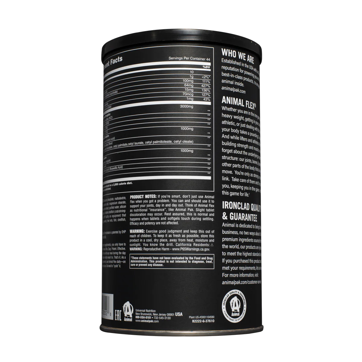 animal flex ingredient label 2