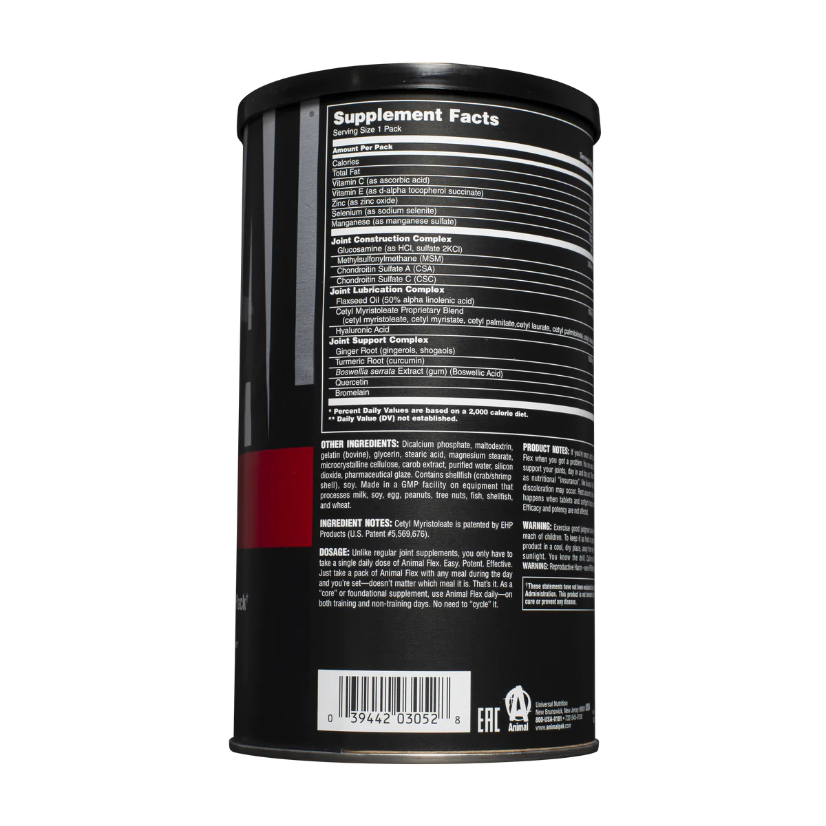 animal flex ingredient label