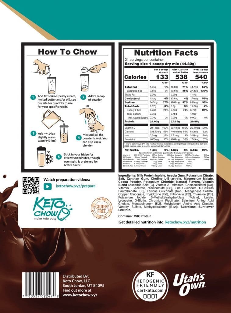Keto Chow 21 Meal Chocolate Back Label