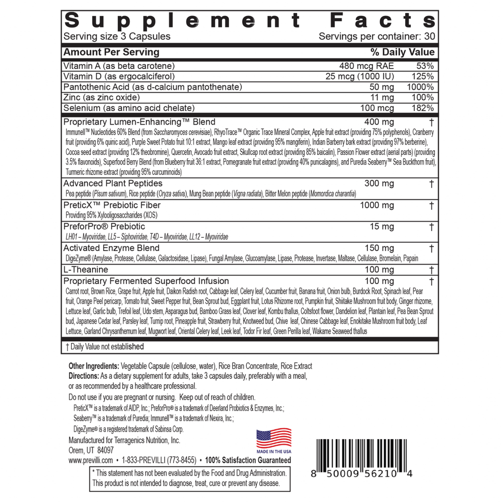 Previlli Supplement Facts
