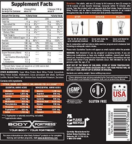 Body Fortress Super Advanced Whey Protein back label