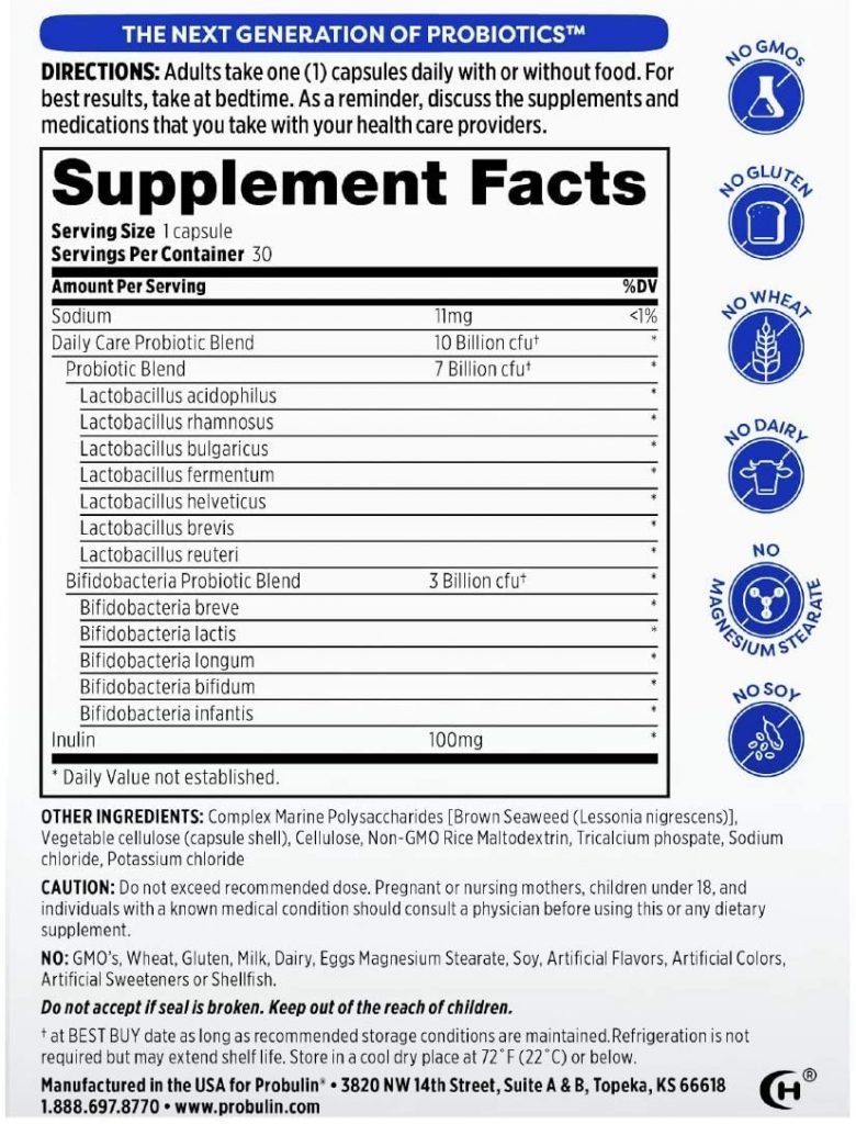 Daily Care Probiotic by Probulin Supplement Facts