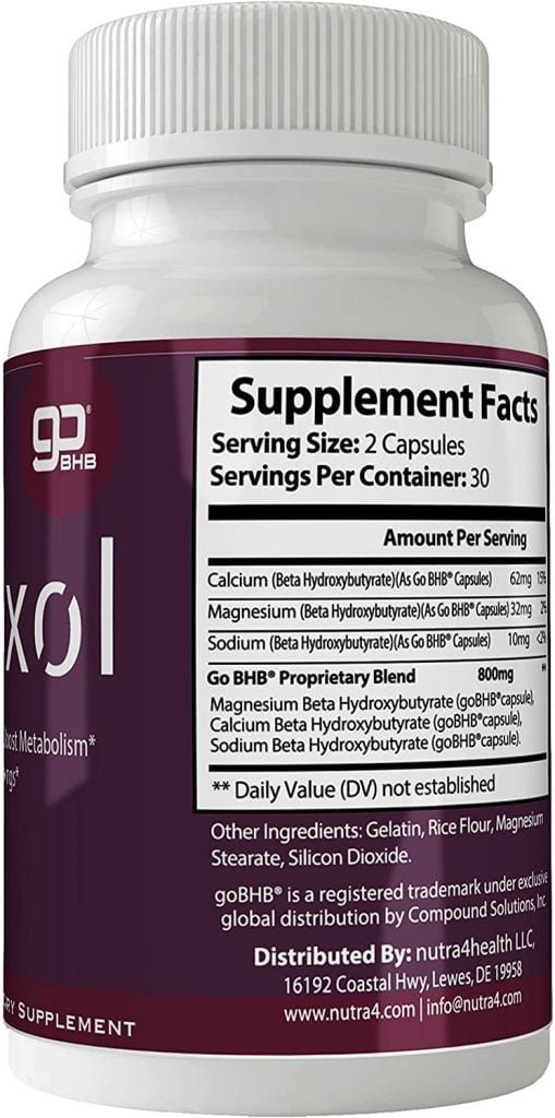 Ketoxol Supplement facts