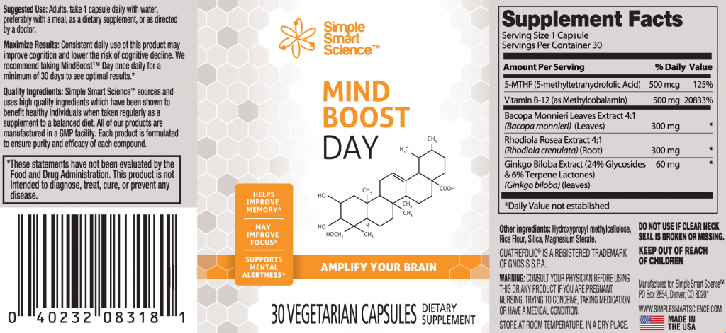 MindBoost Supplement Facts