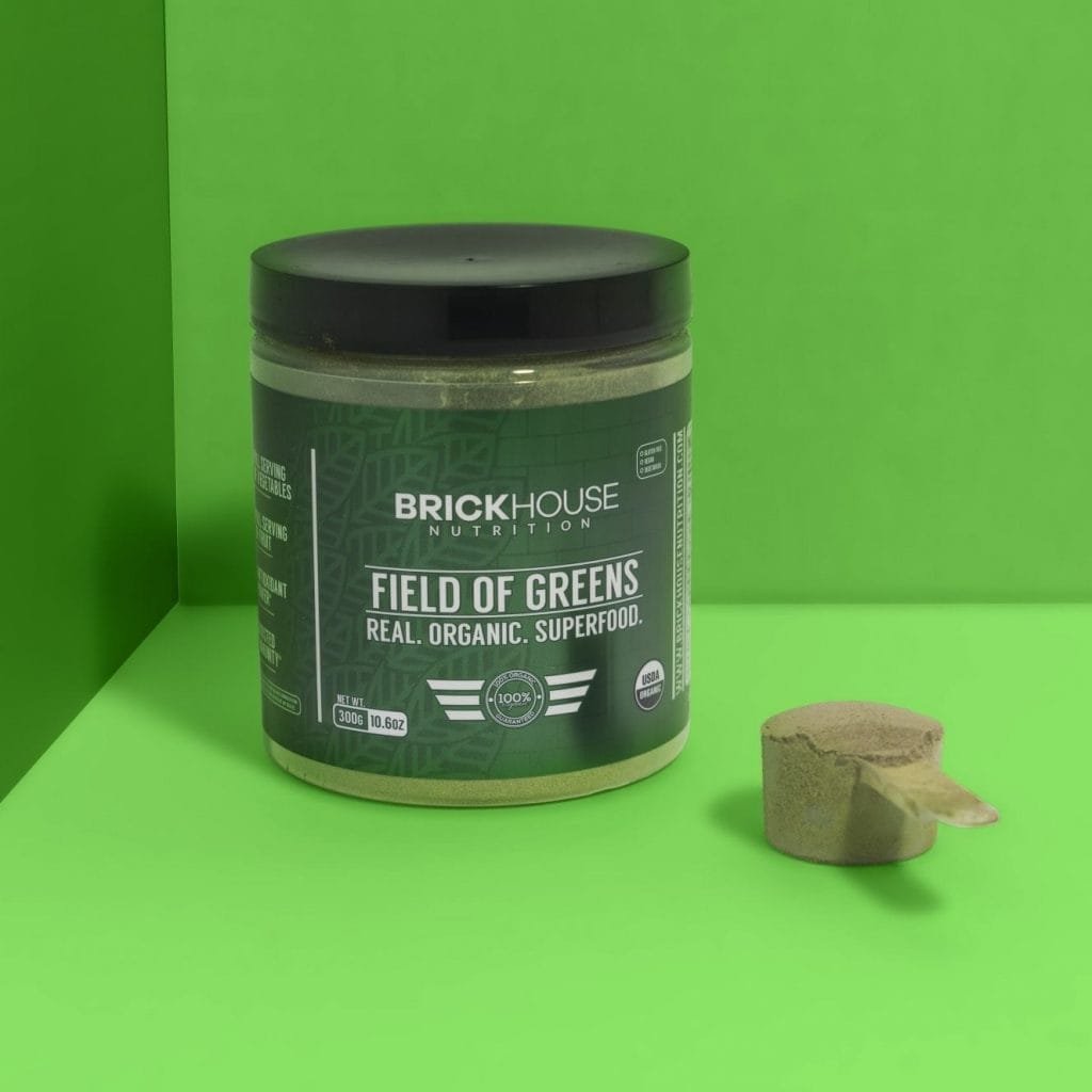 Brickhouse Nutritionโs Field of Greens with powder