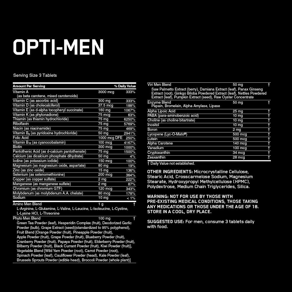 Opti-Men Supplement Facts