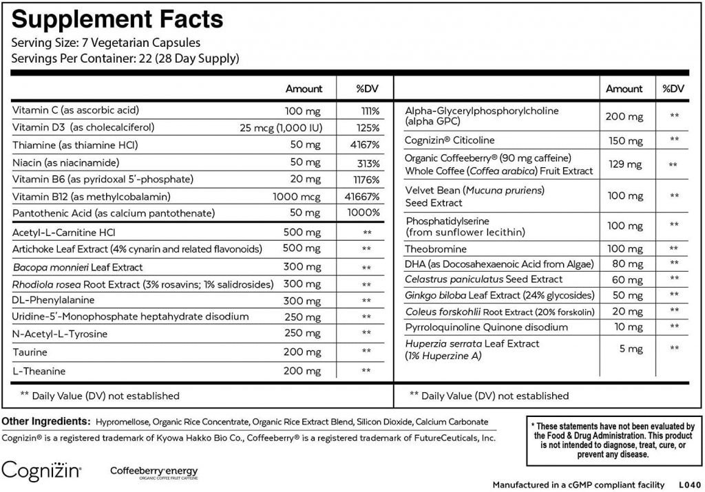 Qualia Mind supplement facts
