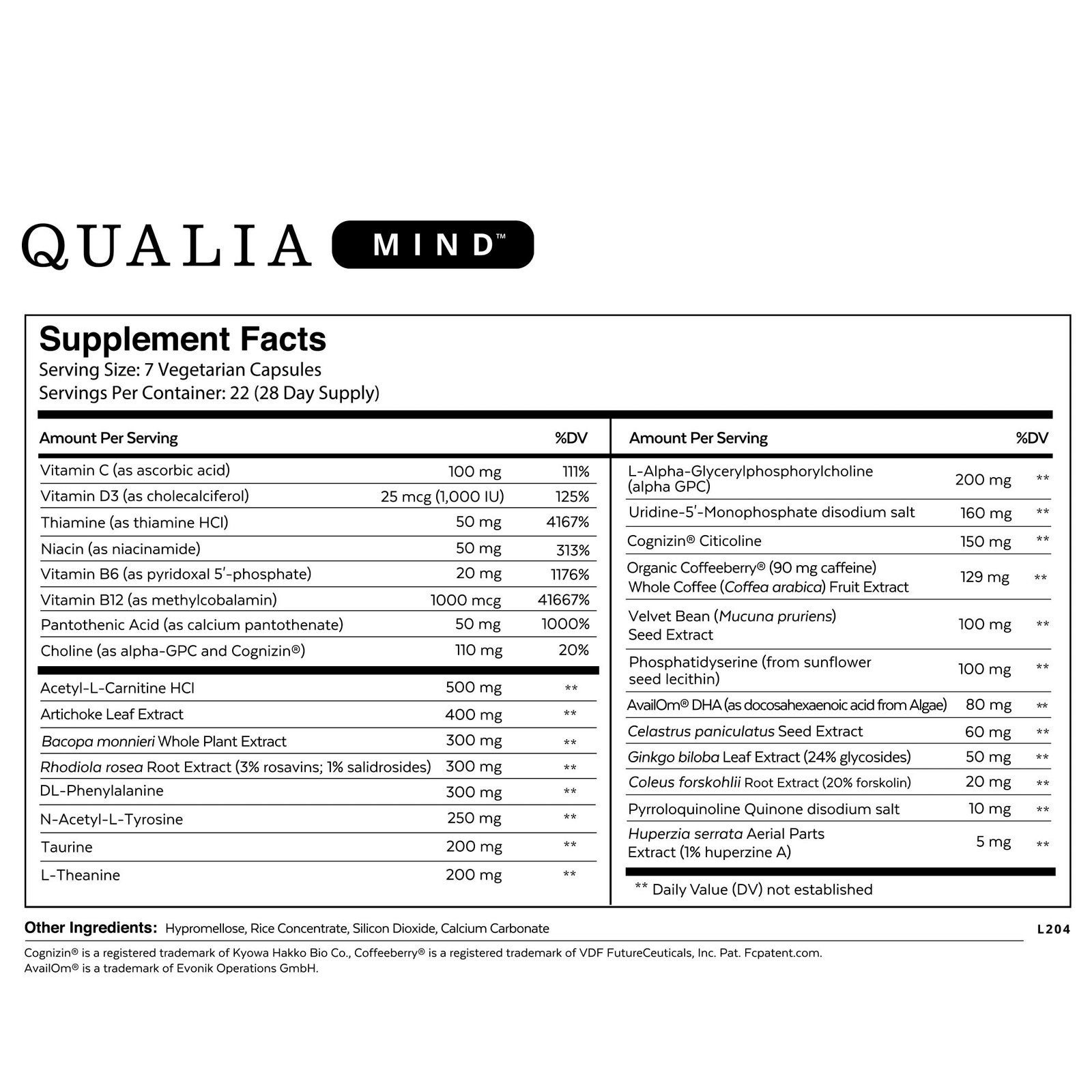 qualia mind supplement facts