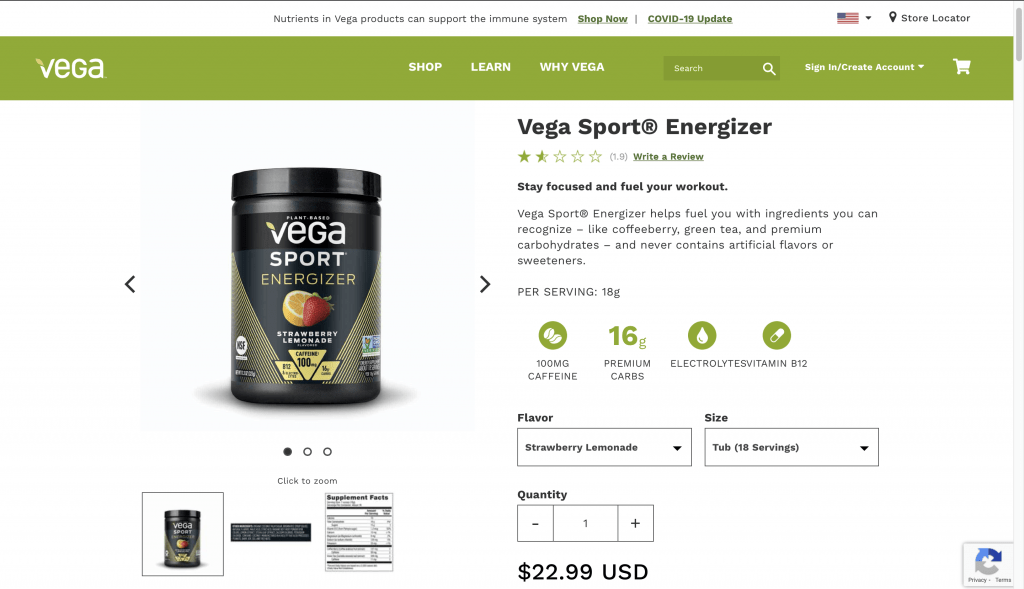 Vega Sport Energizer Website
