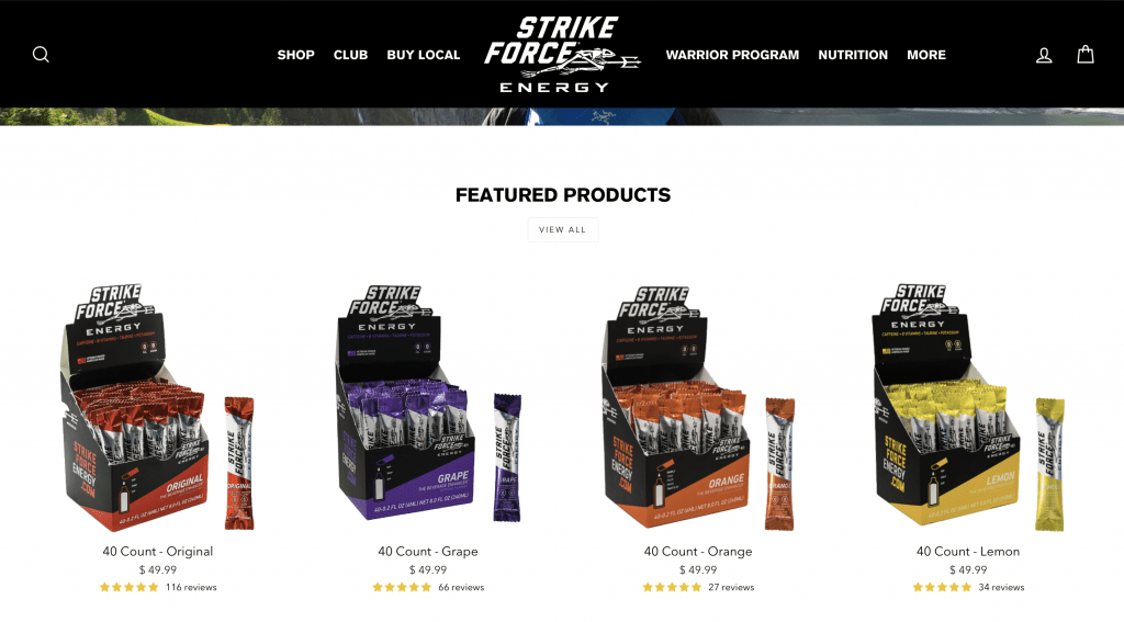 Strike Force Energy Drinks Website
