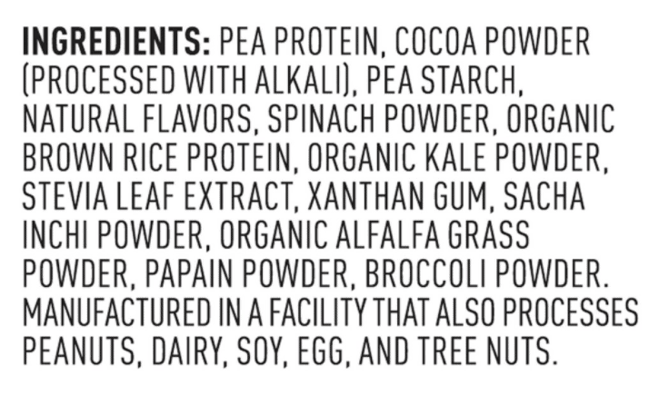 Vega Protein & Greens Ingredients