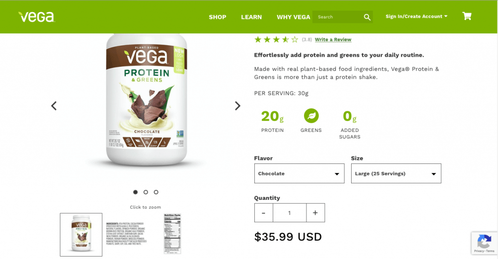 Vega Protein & Greens Website