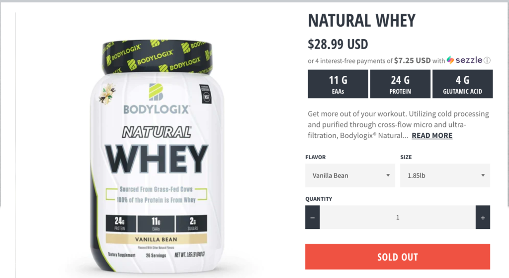 bodylogix natural whey cost