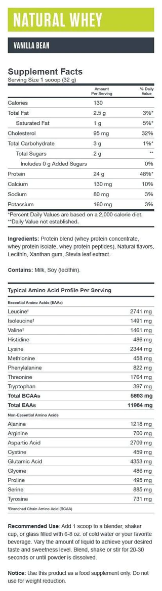 bodylogix natural whey supplement facts