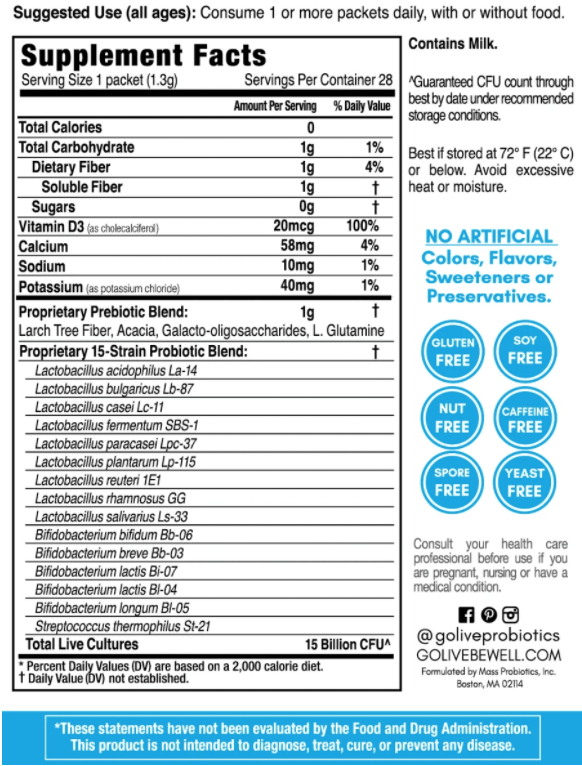 GoLive Probiotic + Prebiotic Ingredients