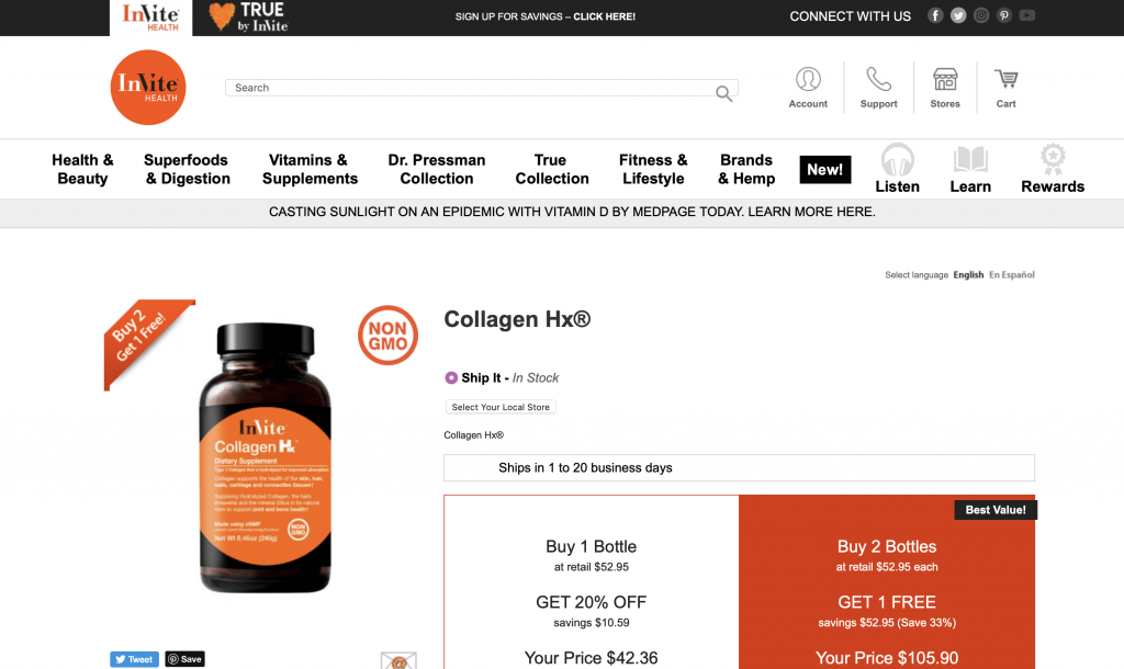 Invite Health Collagen Hx Website