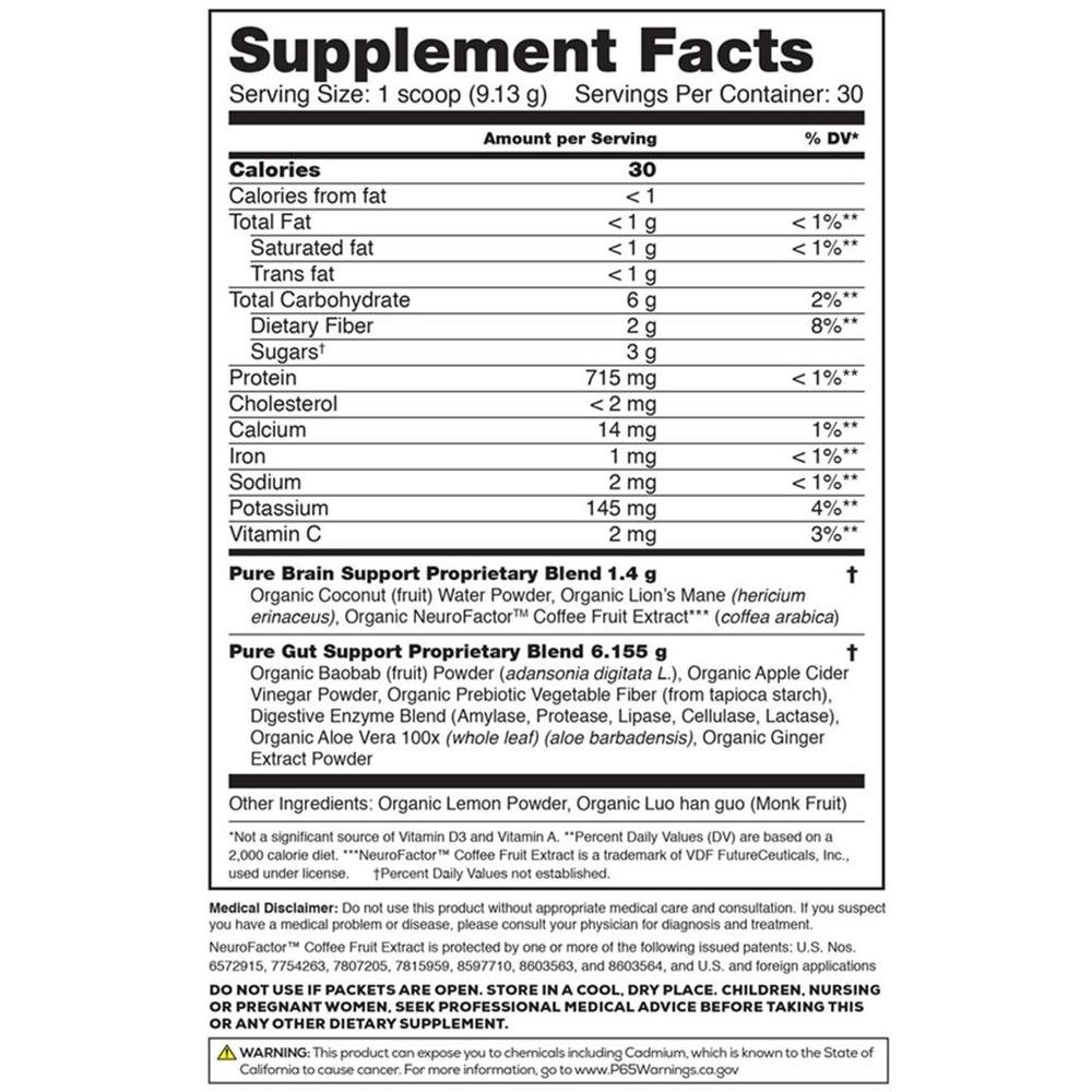 Organifi Pure Supplement Facts