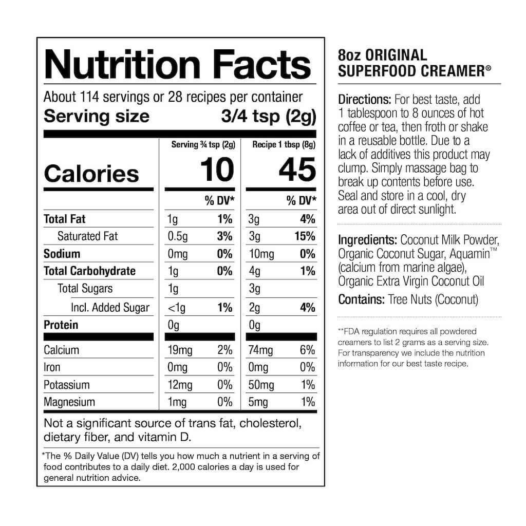 Laird Superfood Creamer Original Ingredients