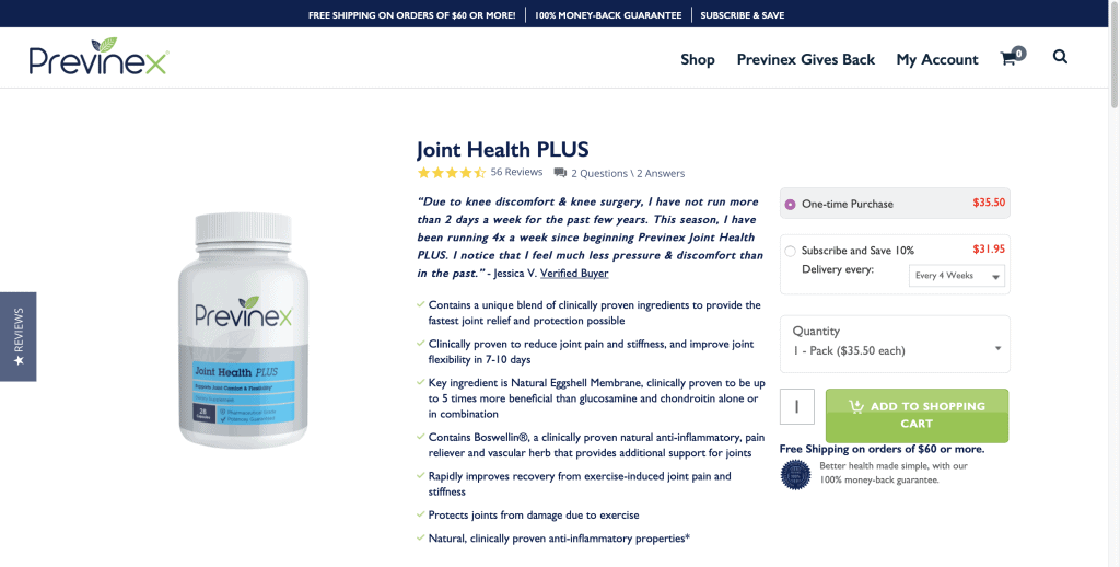 Previnex Joint Health Plus Website