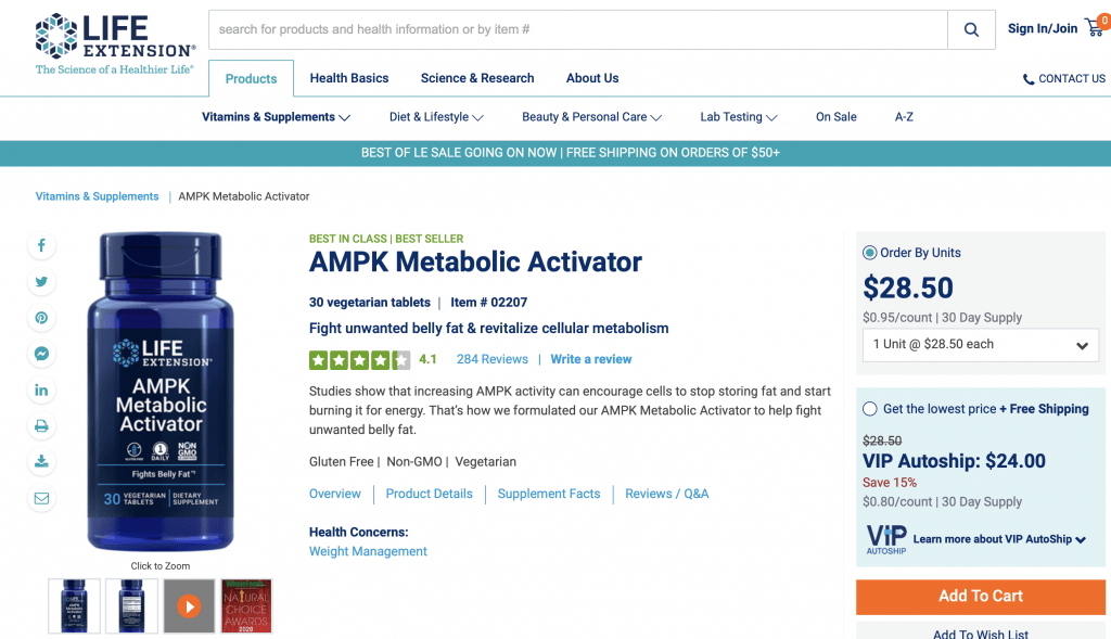 Life Extension AMPK Metabolic Activator Website