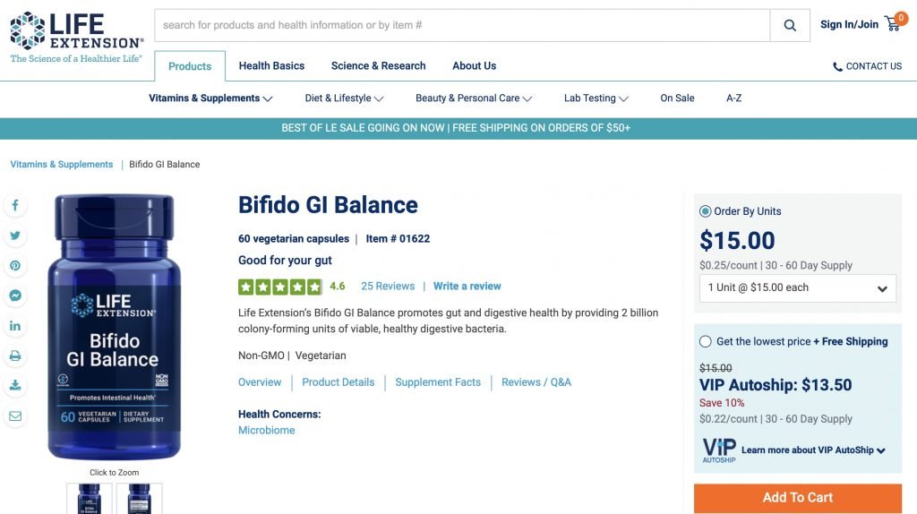 Life Extension Bifido GI Balance Website