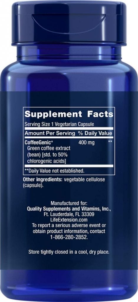 CoffeeGenic Green Coffee Extract Supplement Facts