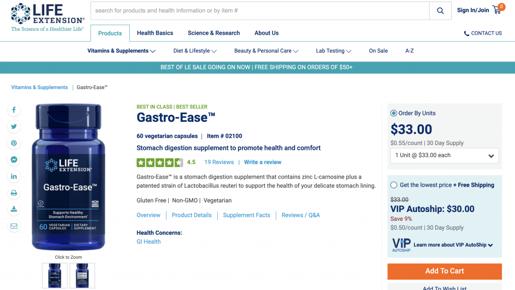 Life Extension Gastro-Ease Website