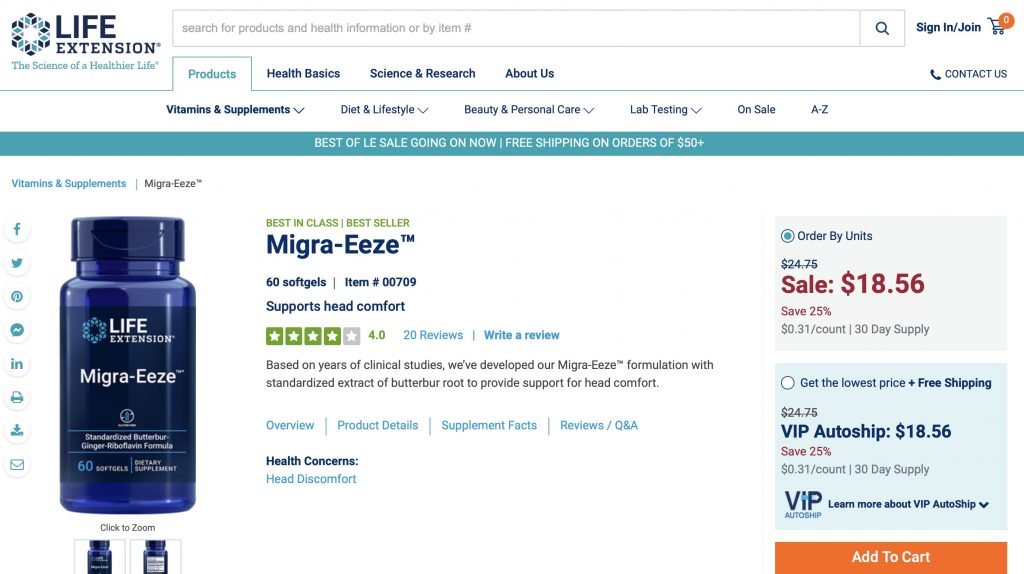 Life Extension Migra Eeze Website