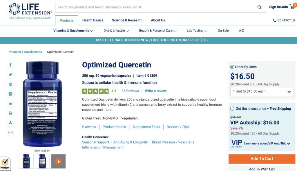 Life Extension Optimized Quercetin Website