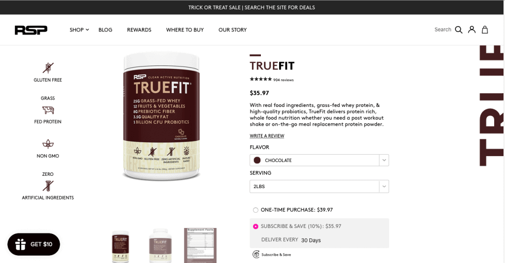 RSP Nutrition True Fit Website