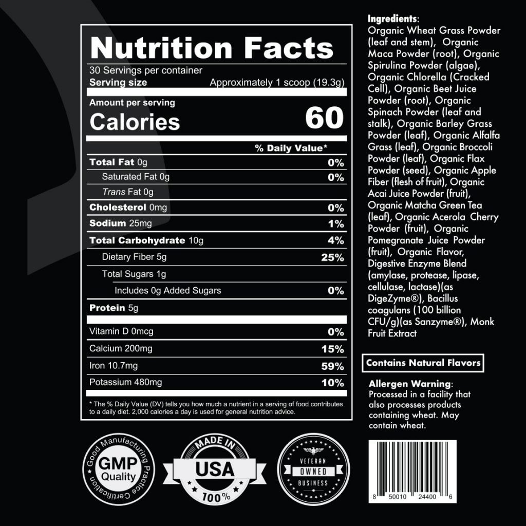 Smashin’ Greens Supplement Facts