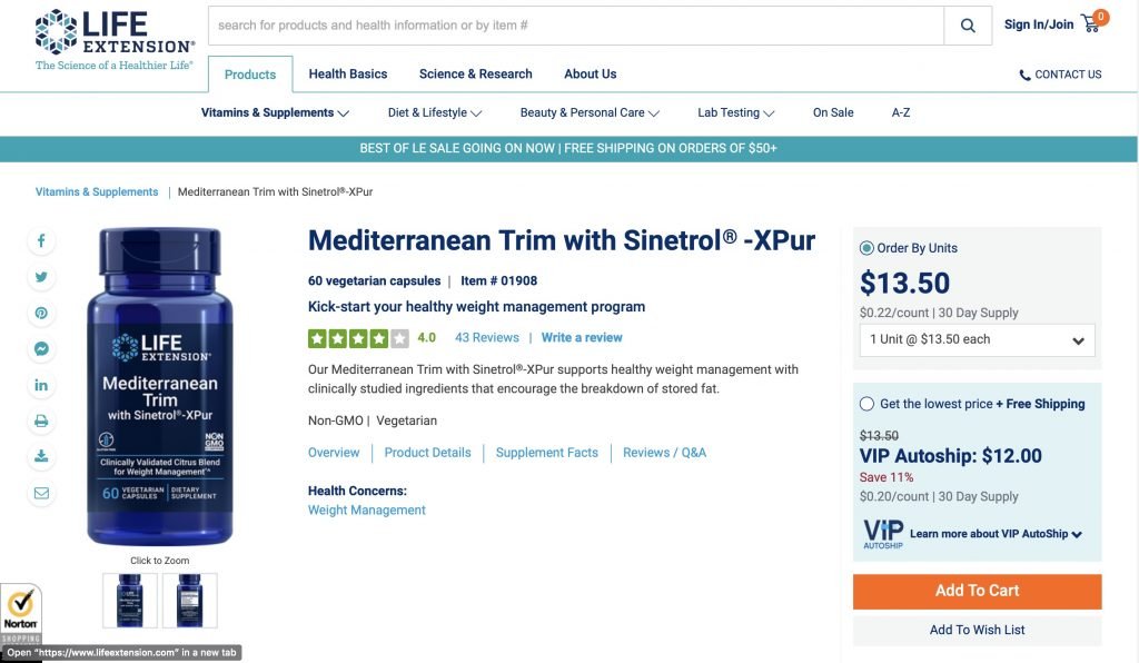 life extension mediterranean trim with sinetrol website