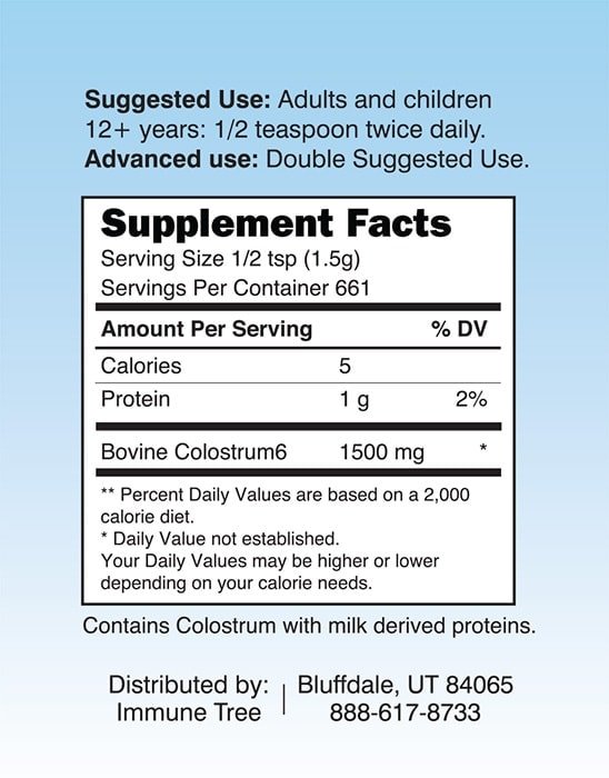 Immune Tree Colostrum6 Supplement Facts