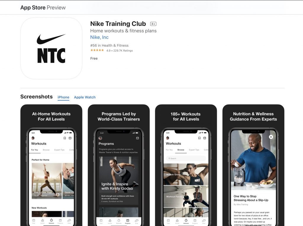 Nike Training club app