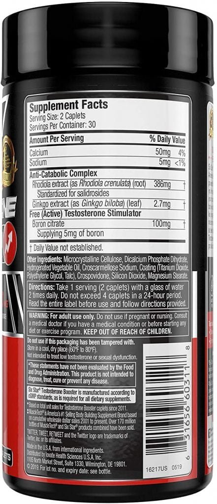 Six Star Testosterone Booster Supplement Facts