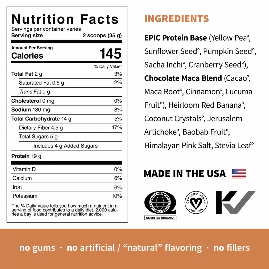 Epic Protein Chocolate Maca Supplement Facts