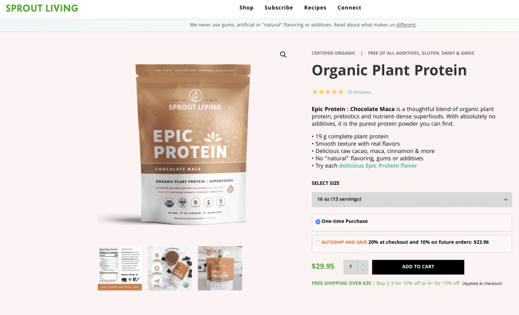 Sprout Living Epic Protein Chocolate Maca Website