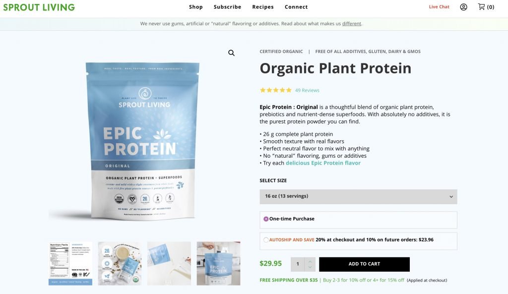 Sprout Living Epic Protein Website