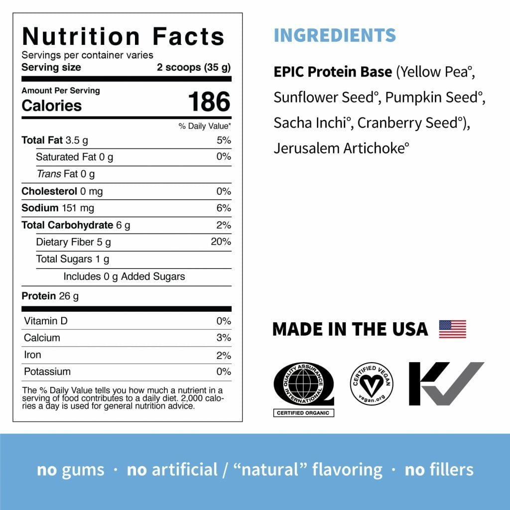 Sprout Living Epic Protein Supplement Facts