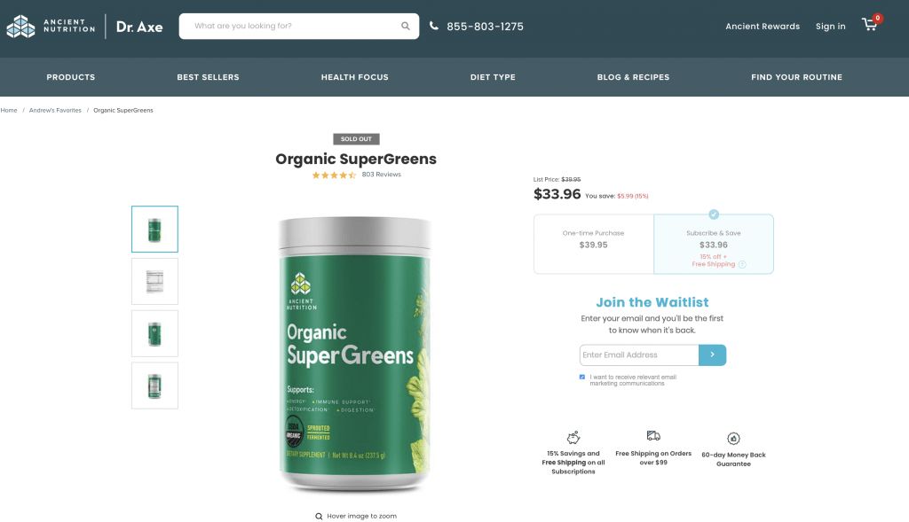 Ancient Nutrition Organic SuperGreens Website