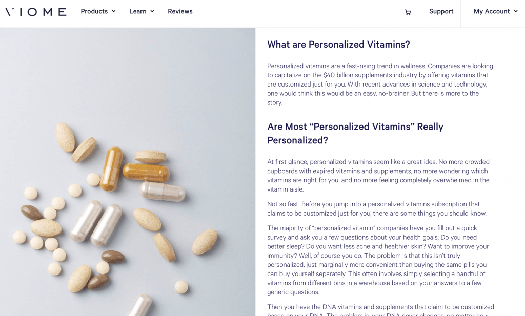 Viome Personalized Supplements Website