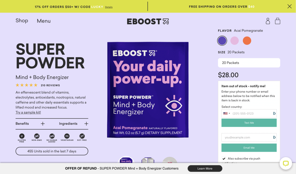 EBOOST Super Powder Website
