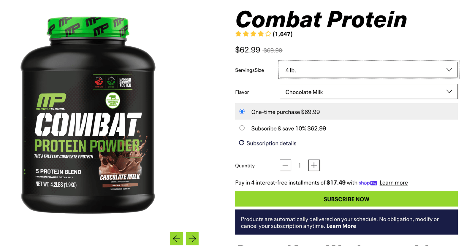 combat protein powder cost