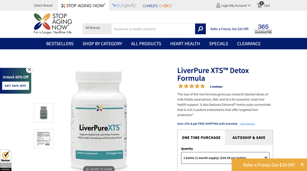 Stop Aging Now LiverPure XTS Website