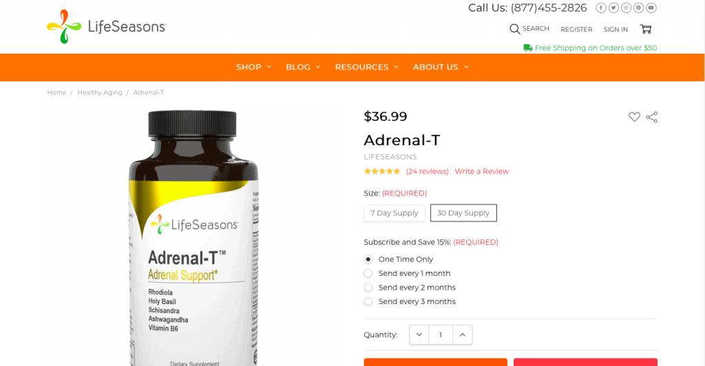 Life Seasons Adrenal-T Website