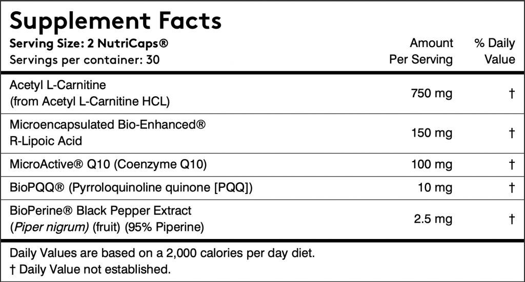 Performance Lab Energy Supplement Facts