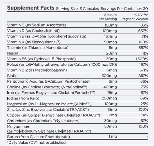 BeliWomen Prenatal Multivitamin-Supplement Facts