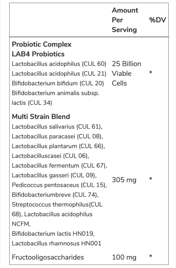 GNC Probiotic Complex Supplement Facts